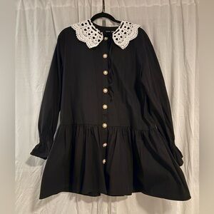 Sister Jane Black Dress with White Lace Pan Collar